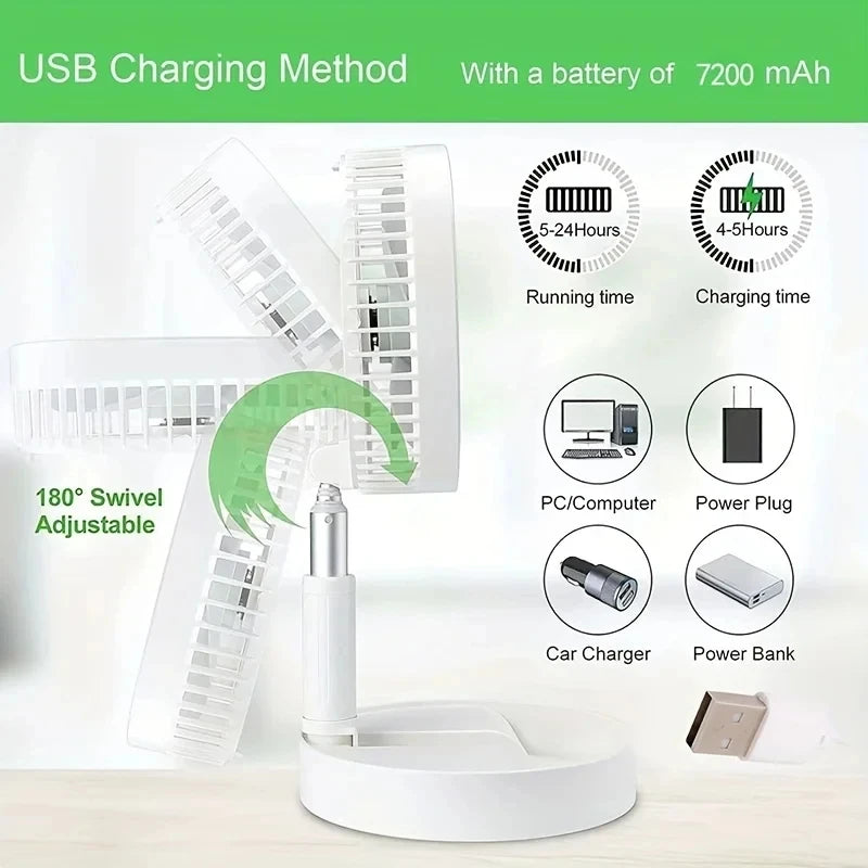 Einziehbarer Ventilator, USB-Aufladung, zusammenklappbar, tragbar, Mini-Elektroventilator, Schlafsaal, Outdoor-Kühlgeräte, verstellbare Heimventilatoren